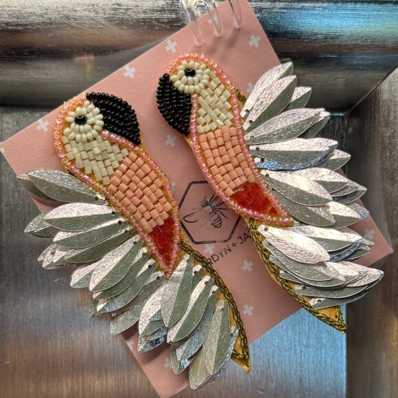 Jardin + Jane Parrot Earrings Beaded Statement Birds NEW - Picture 1 of 5